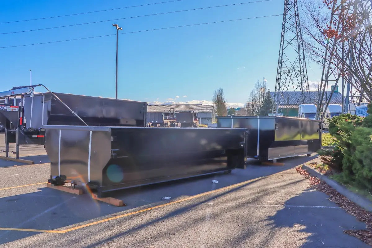 Roll-off dumpster ready for waste disposal at job site for Concrete Dumpster Rental in Indiana